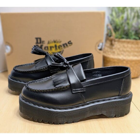 Dr. Martens Vegan Adrian Quad Mono Black Felix Platform Tassel Loafers UK 6 NIB - Picture 3 of 13